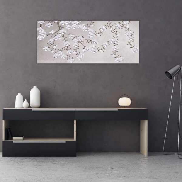 Tablou - Flori într-un peisaj gri (120x50 cm)