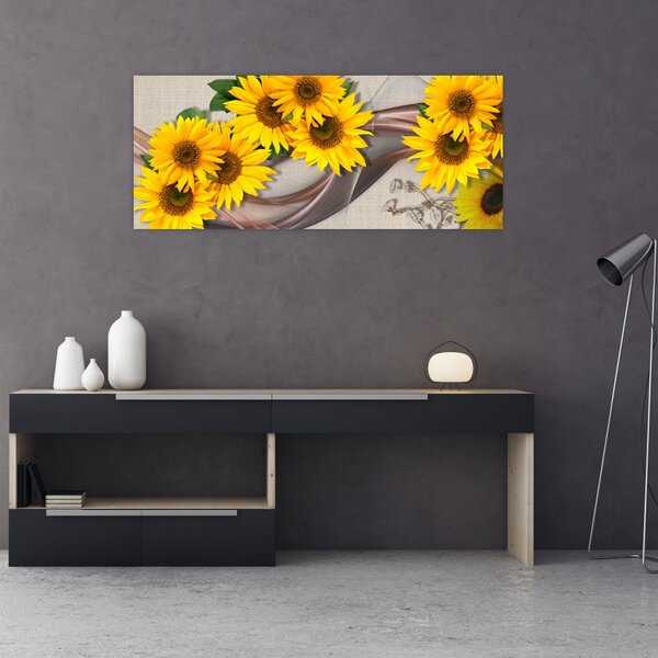 Tablou - Flori strălucitoare de floare soarelui (120x50 cm)
