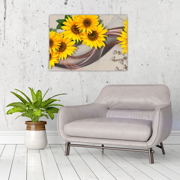 Tablou - Flori strălucitoare de floare soarelui (70x50 cm)