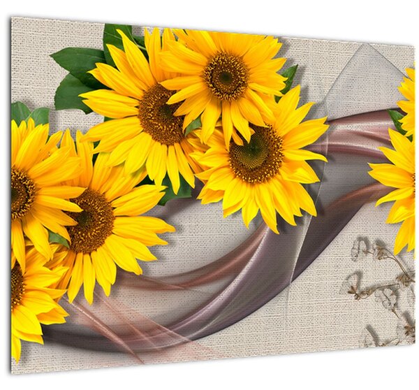 Tablou pe sticlă - Flori strălucitoare de floare soarelui (70x50 cm)