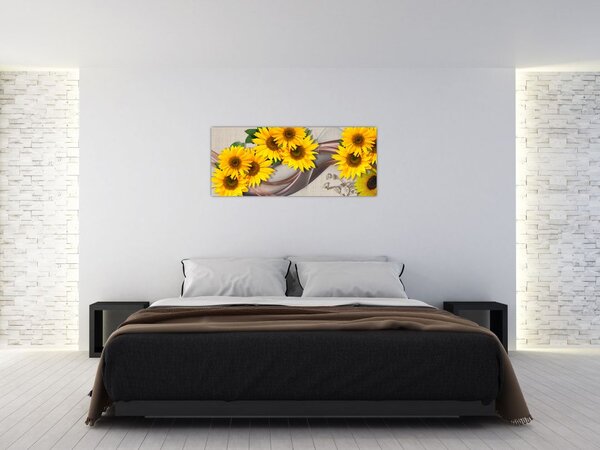 Tablou - Flori strălucitoare de floare soarelui (120x50 cm)
