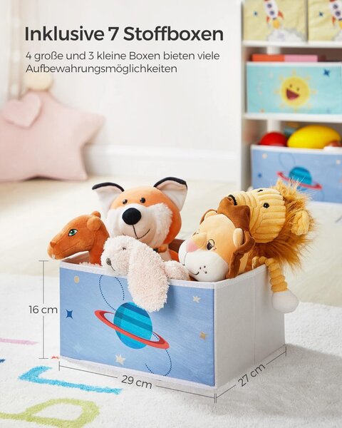 Raft Camera Copii cu 7 Cutii detasabile Model Kendra, Multicolor, 62.5x29.5x60 cm