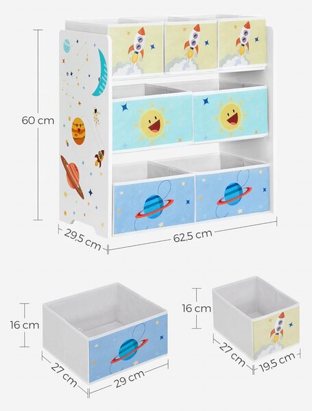 Raft Camera Copii cu 7 Cutii detasabile Model Kendra, Multicolor, 62.5x29.5x60 cm