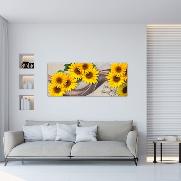 Tablou - Flori strălucitoare de floare soarelui (120x50 cm)