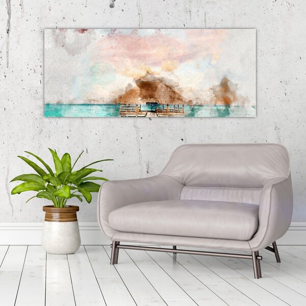 Tablou - Maldive, debarcader din lemn (120x50 cm)