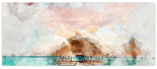 Tablou - Maldive, debarcader din lemn (120x50 cm)