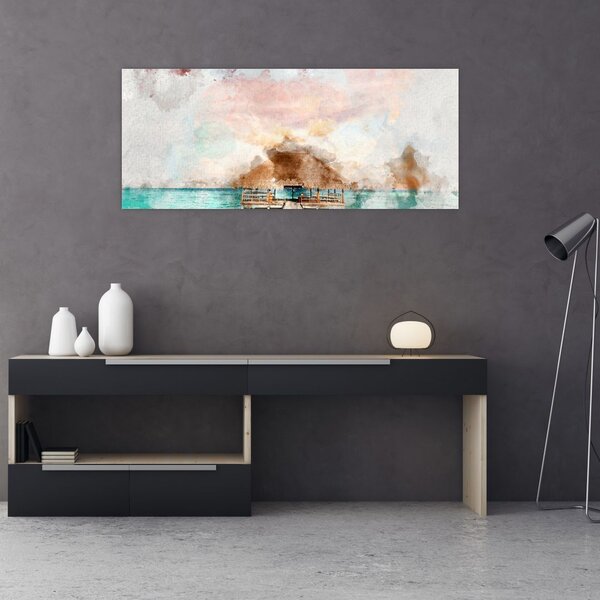 Tablou - Maldive, debarcader din lemn (120x50 cm)