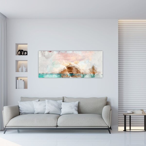 Tablou - Maldive, debarcader din lemn (120x50 cm)