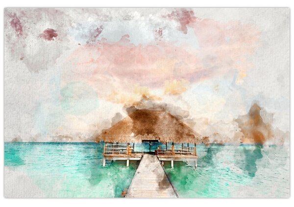 Tablou - Maldive, debarcader din lemn (90x60 cm)