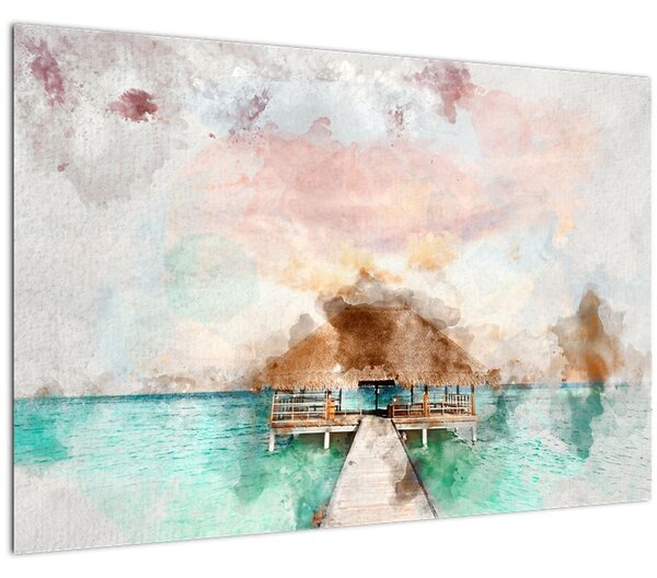 Tablou - Maldive, debarcader din lemn (90x60 cm)
