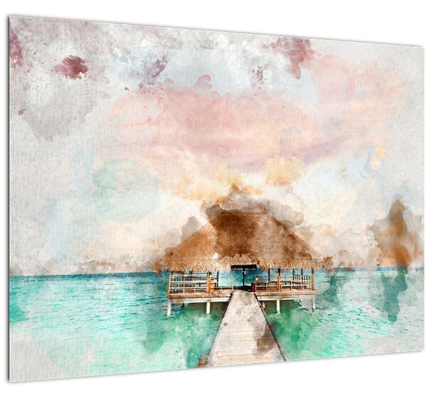 Tablou - Maldive, debarcader din lemn (70x50 cm)