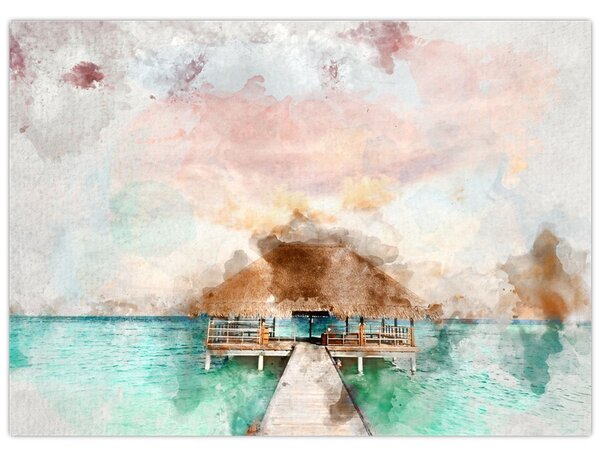 Tablou - Maldive, debarcader din lemn (70x50 cm)