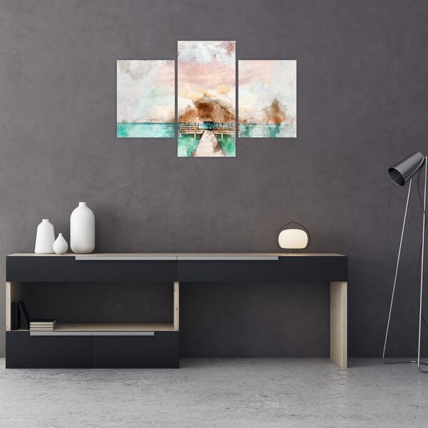 Tablou - Maldive, debarcader din lemn (90x60 cm)