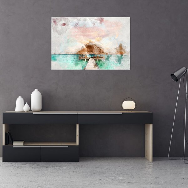 Tablou - Maldive, debarcader din lemn (90x60 cm)