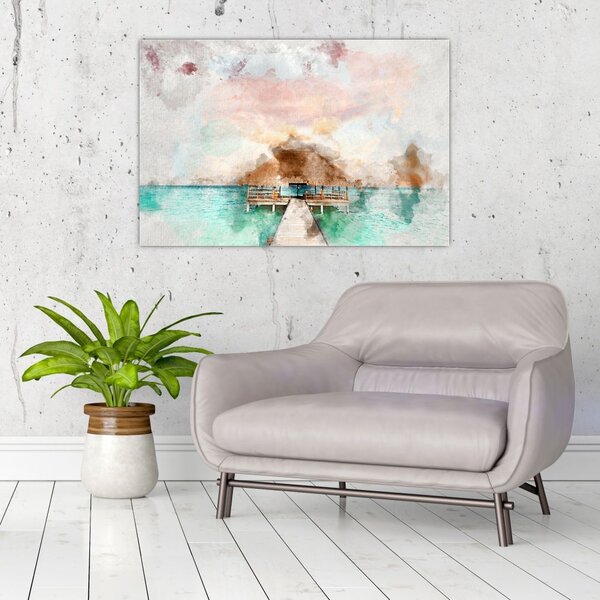 Tablou - Maldive, debarcader din lemn (90x60 cm)