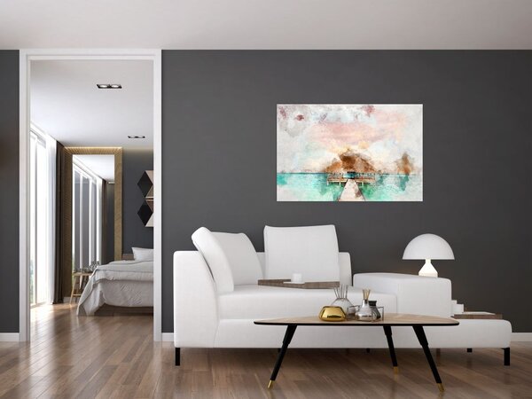 Tablou - Maldive, debarcader din lemn (90x60 cm)