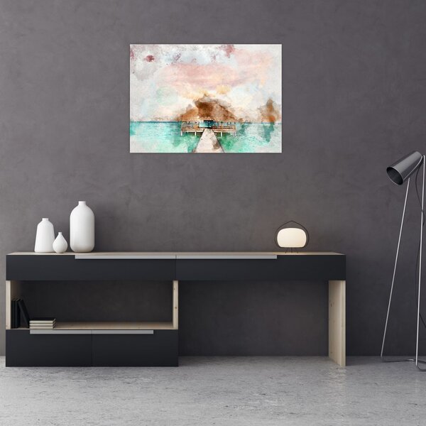 Tablou - Maldive, debarcader din lemn (70x50 cm)