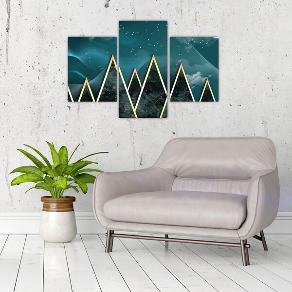 Tablou - Lună plină deasupra munțiilor aurii (90x60 cm)