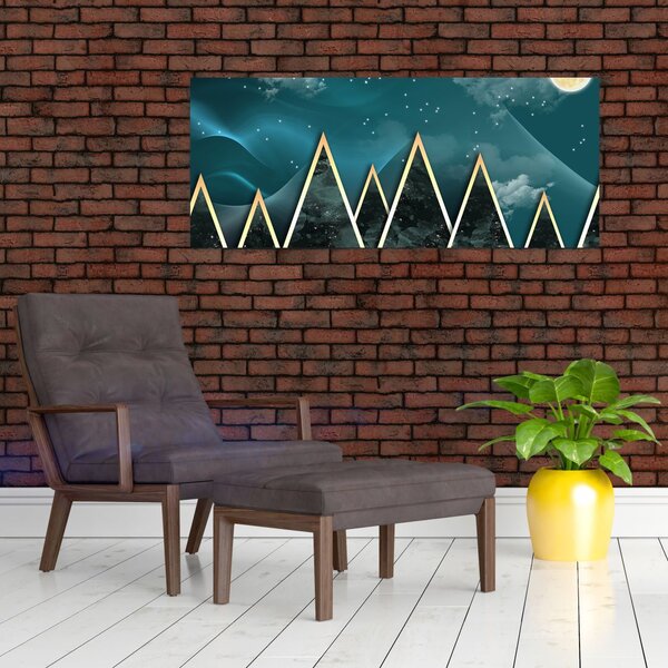 Tablou - Lună plină deasupra munțiilor aurii (120x50 cm)