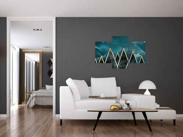 Tablou - Lună plină deasupra munțiilor aurii (90x60 cm)
