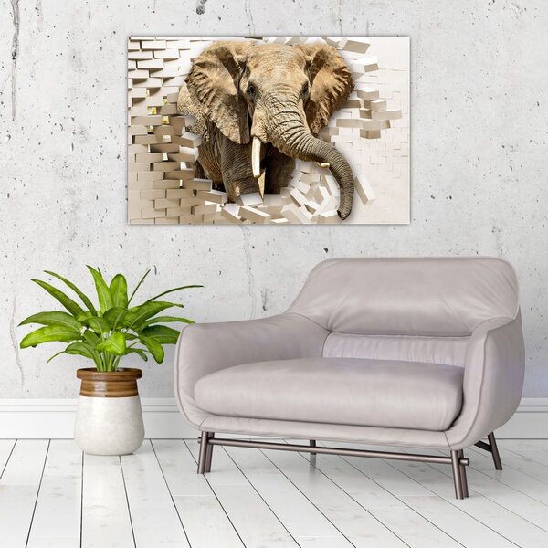 Tablou - Elefant spârgând peretele (90x60 cm)