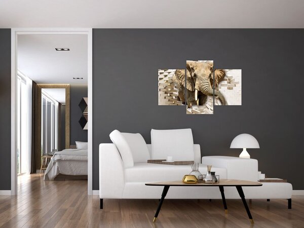 Tablou - Elefant spârgând peretele (90x60 cm)