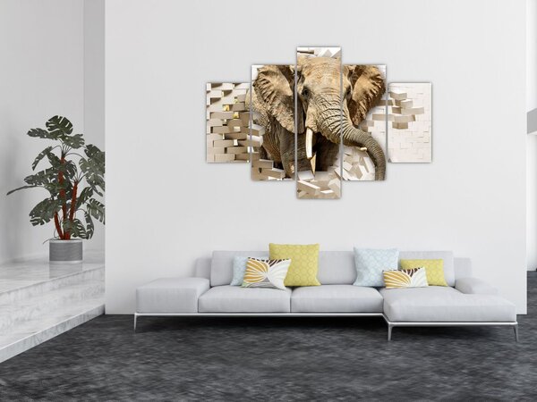 Tablou - Elefant spârgând peretele (150x105 cm)