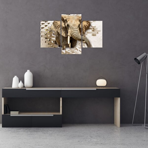 Tablou - Elefant spârgând peretele (90x60 cm)