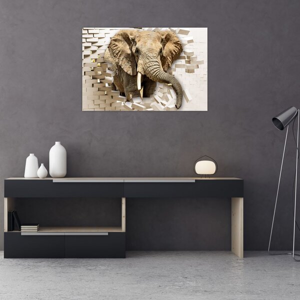 Tablou - Elefant spârgând peretele (90x60 cm)