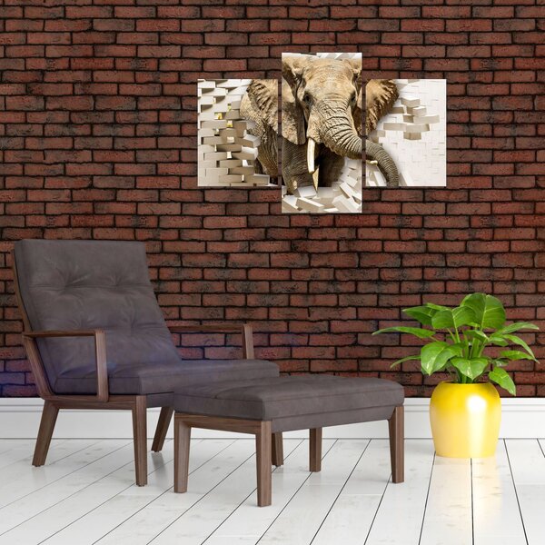 Tablou - Elefant spârgând peretele (90x60 cm)