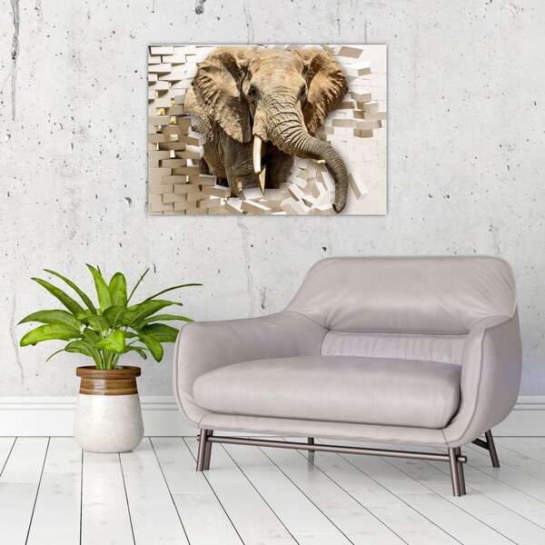 Tablou - Elefant spârgând peretele (70x50 cm)