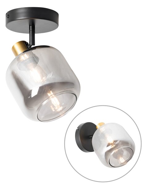 Design plafondspot zwart met goud met smoke glas - Zuzanna