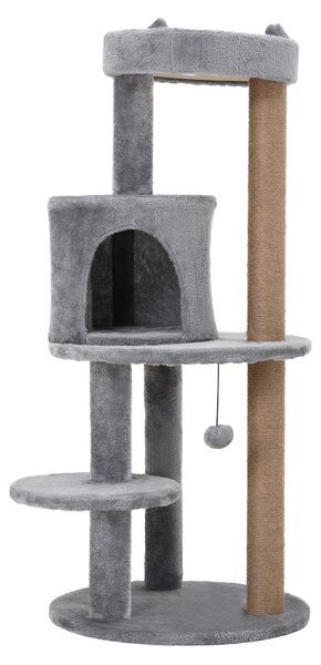 Ansamblu de Joacă PawHut pentru Pisici, 3 Nivele cu Plus Moale, Gri, 48x48x104cm | Aosom Romania