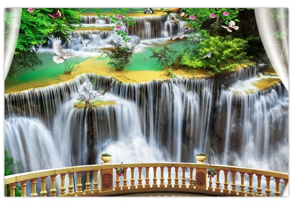 Tablou - Privire la cascade magice (90x60 cm)