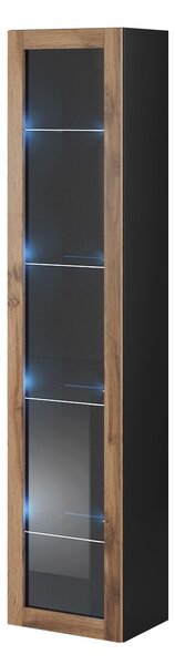 Vitrină 180 sticlă Zylia (Negru + Stejar wotan) (fără iluminat). 1060029