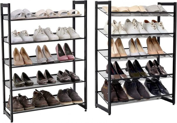 Suport pantofi, 5 polițe Model Armani, Negru, 74x30.5x103.8 cm