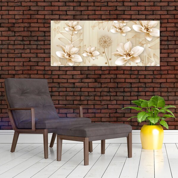 Tablou - Compoziție flori aurii (120x50 cm)