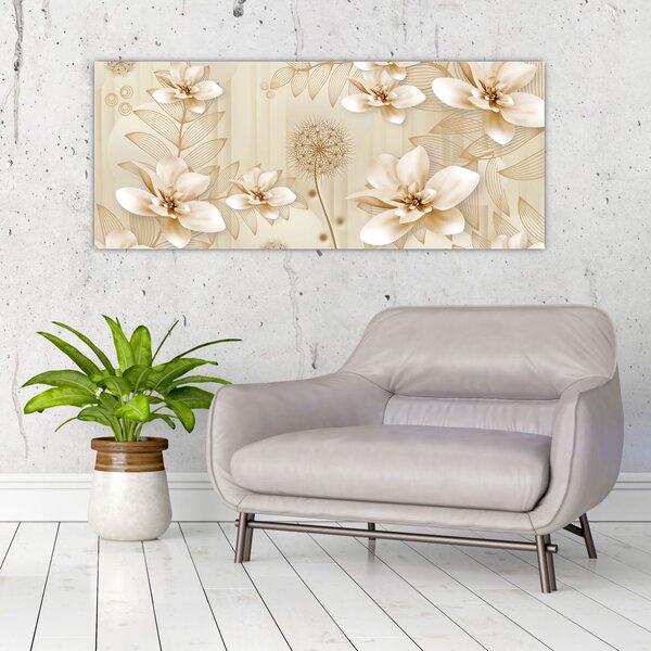 Tablou - Compoziție flori aurii (120x50 cm)