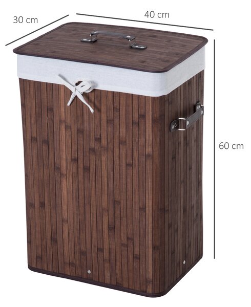 HOMCOM Coș de Rufe din Bambus cu Capac și Geantă Detașabilă, 40x30x60cm, Design Elegant în Maro | Aosom Romania