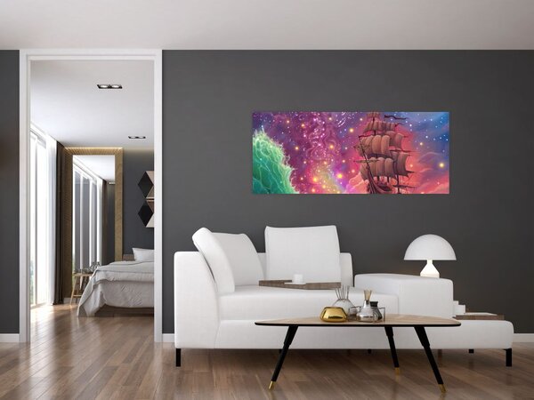 Tablou - Cerul spațial cu navă (120x50 cm)