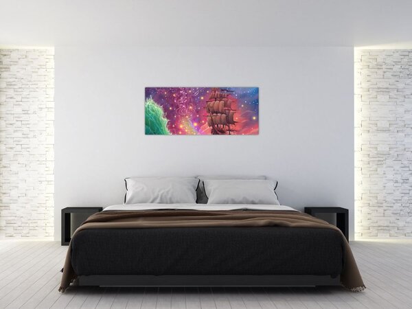 Tablou - Cerul spațial cu navă (120x50 cm)
