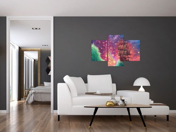 Tablou - Cerul spațial cu navă (90x60 cm)