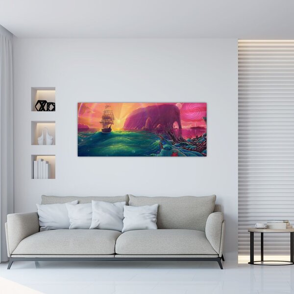 Tablou - Pictură în ulei, călătorie într-un țărăm fantastic (120x50 cm)
