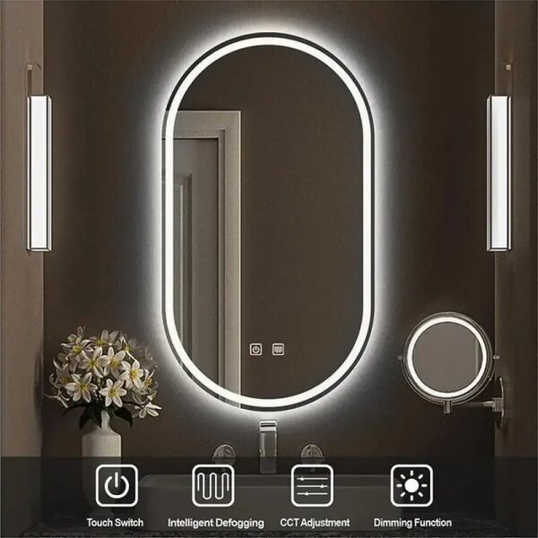 Oglinda LED Touch cu Functie Dezaburire 80x50cm, Lumina Rece, Dimabila