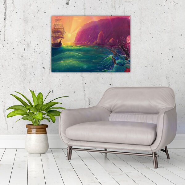 Tablou - Pictură în ulei, călătorie într-un țărăm fantastic (70x50 cm)