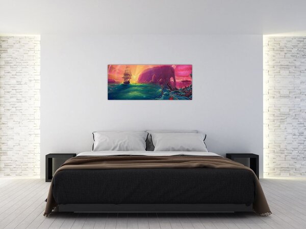 Tablou - Pictură în ulei, călătorie într-un țărăm fantastic (120x50 cm)
