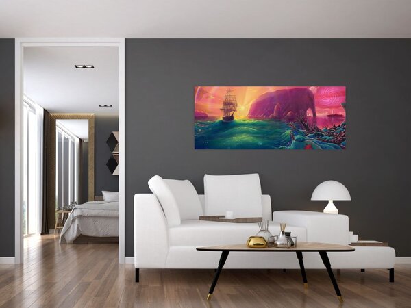 Tablou - Pictură în ulei, călătorie într-un țărăm fantastic (120x50 cm)