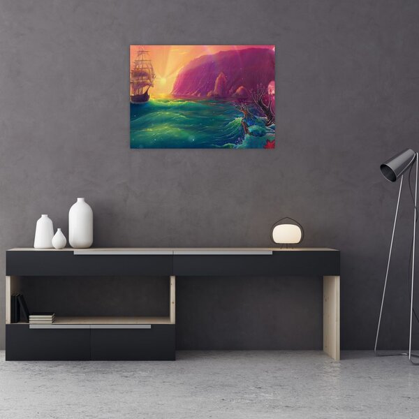 Tablou - Pictură în ulei, călătorie într-un țărăm fantastic (70x50 cm)