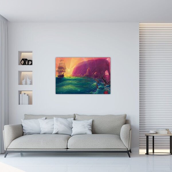 Tablou - Pictură în ulei, călătorie într-un țărăm fantastic (90x60 cm)