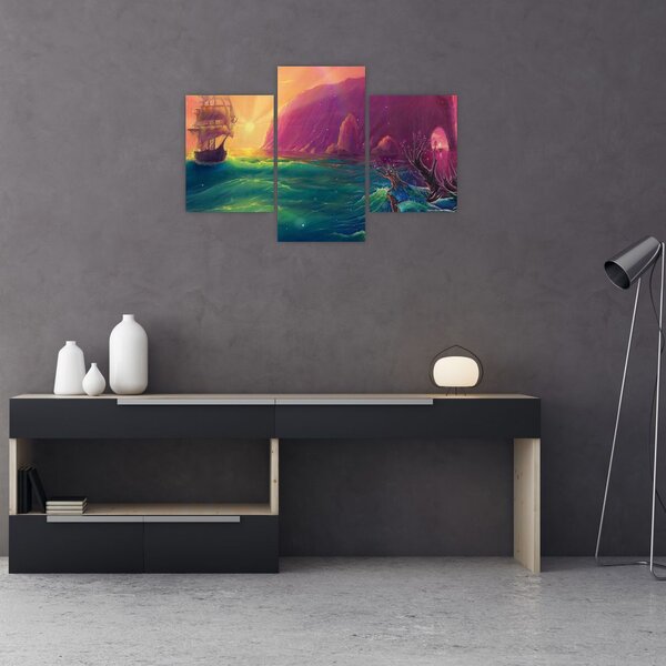 Tablou - Pictură în ulei, călătorie într-un țărăm fantastic (90x60 cm)